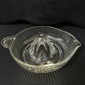 Vintage Ribbed Clear Glass Fruit Juicer with Handle and Pouring Spout